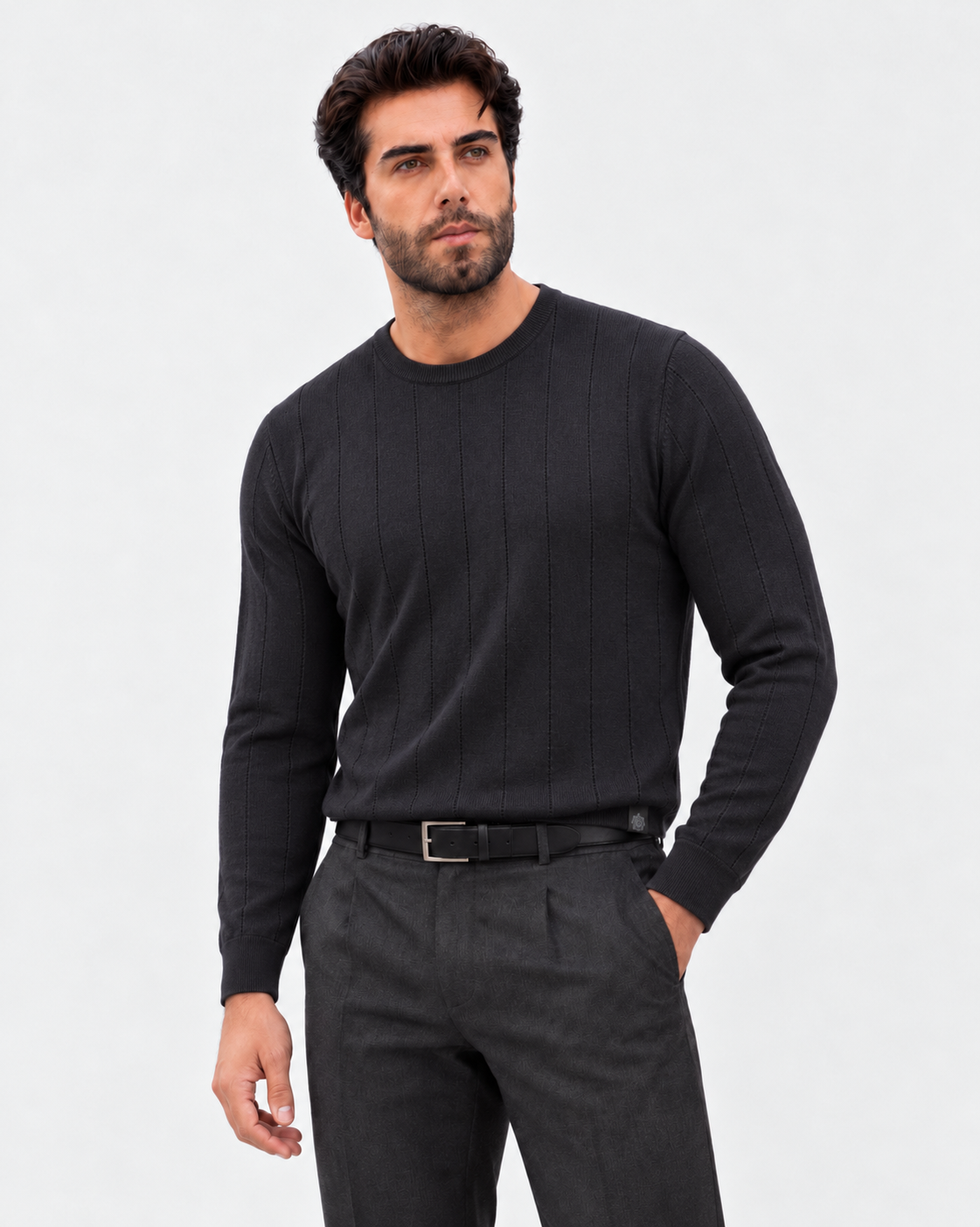 Floranth Essential Fine-Rib Knit Sweater MOD 004-025 – Black, front