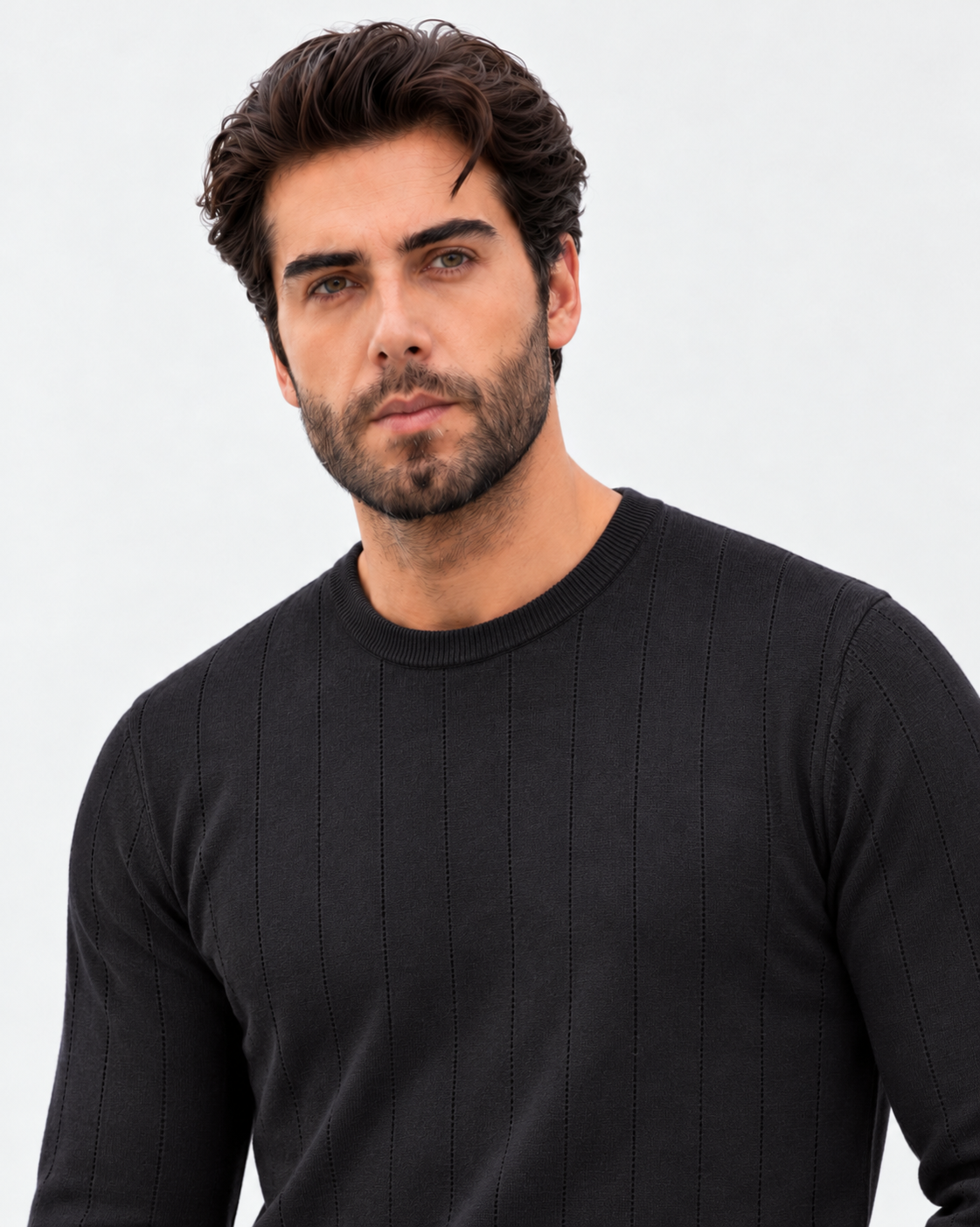 Floranth Essential Fine-Rib Knit Sweater MOD 004-025 – Black, close-up