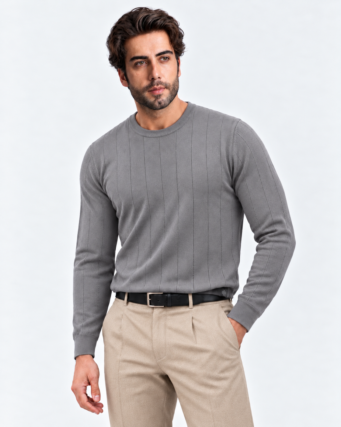 Floranth Essential Fine-Rib Knit Sweater MOD 004-025 – Grey, front