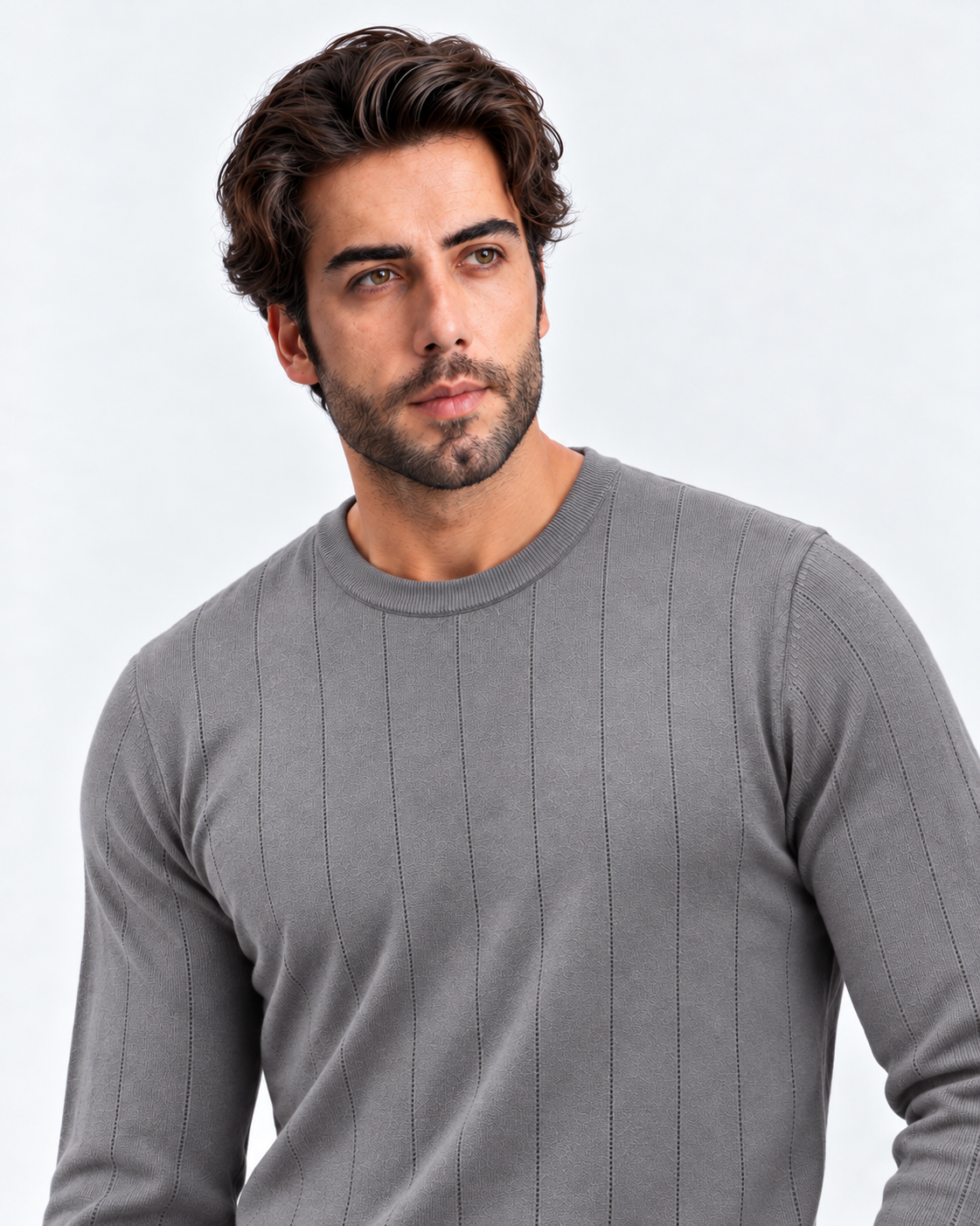 Floranth Essential Fine-Rib Knit Sweater MOD 004-025 – Grey, close-up