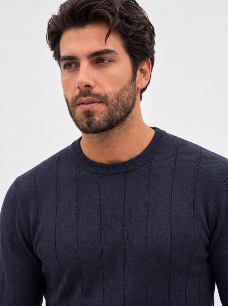 Floranth Essential Fine-Rib Knit Sweater MOD 004-025 – Navy, close-up