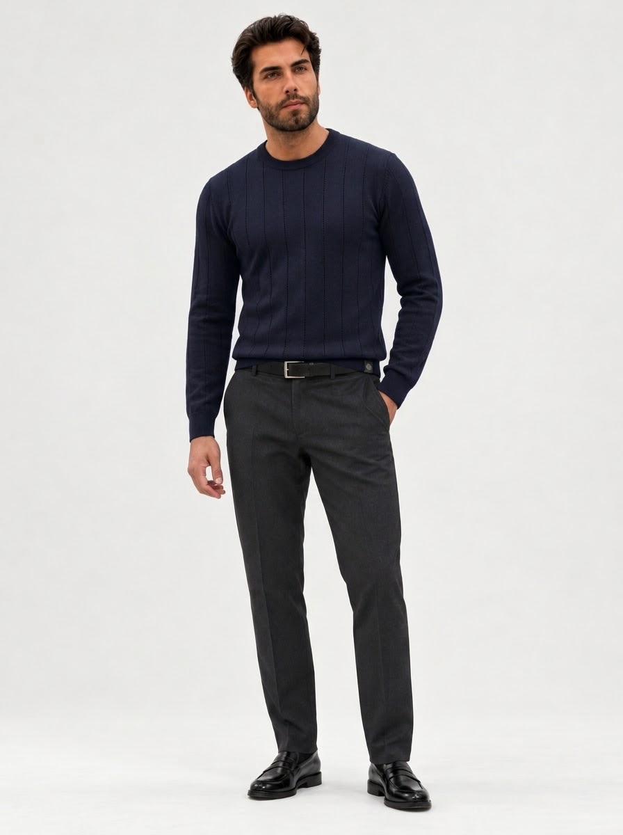 Floranth Essential Fine-Rib Knit Sweater MOD 004-025 – Navy, front Floranth Essential Fine-Rib Knit Sweater MOD 004-025 – Navy, front